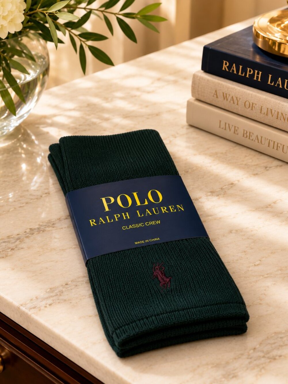 Polo Ralph Lauren Green Classic Crew Socks Men’s NWT Pony Logo Soft Cotton
